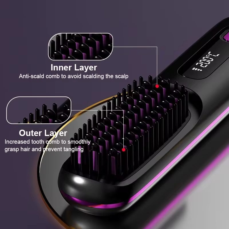 Heated Hair Brush Straightener - White
