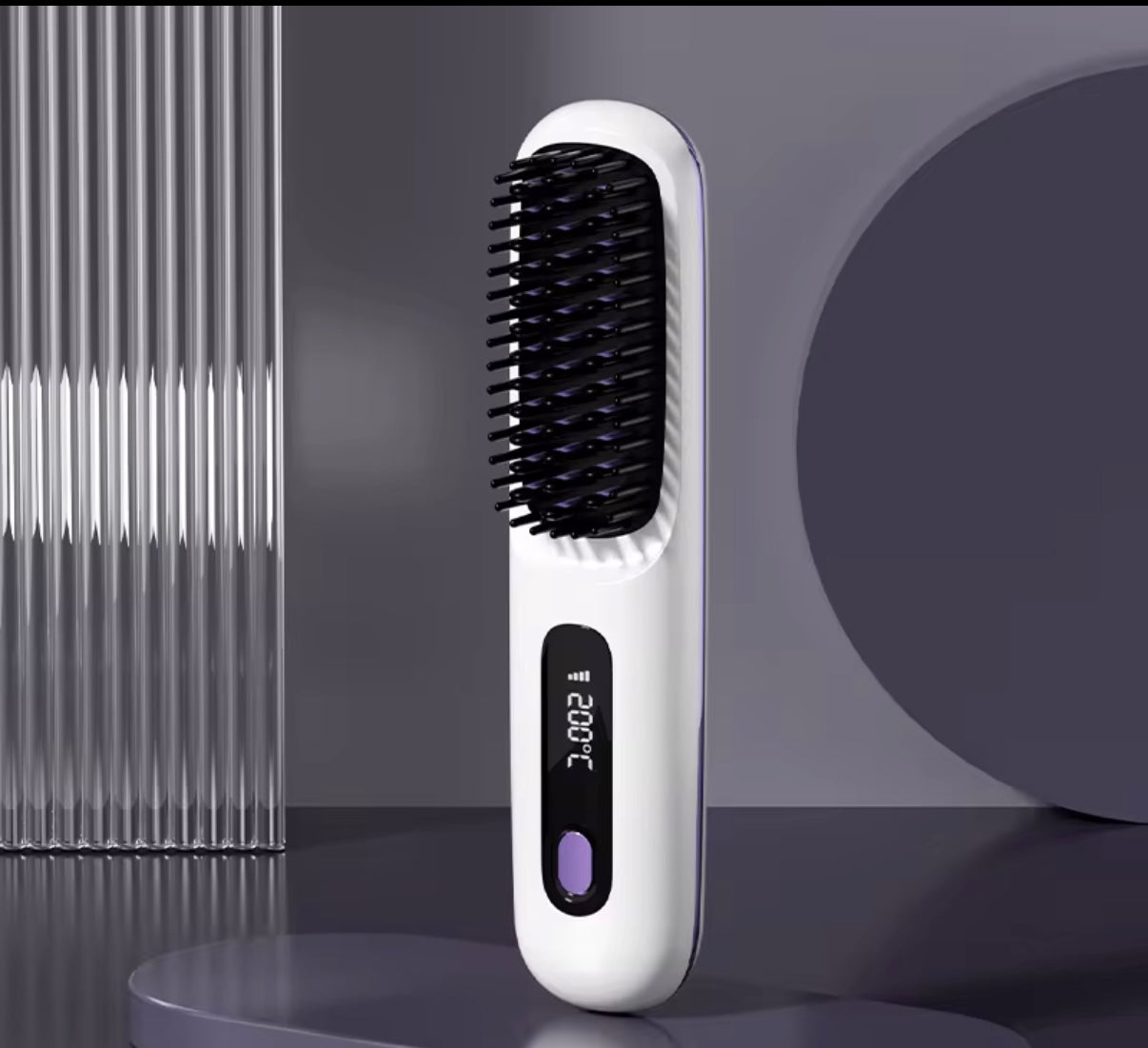 Heated Hair Brush Straightener - White