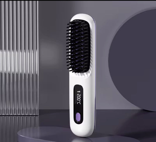Heated Hair Brush Straightener - White