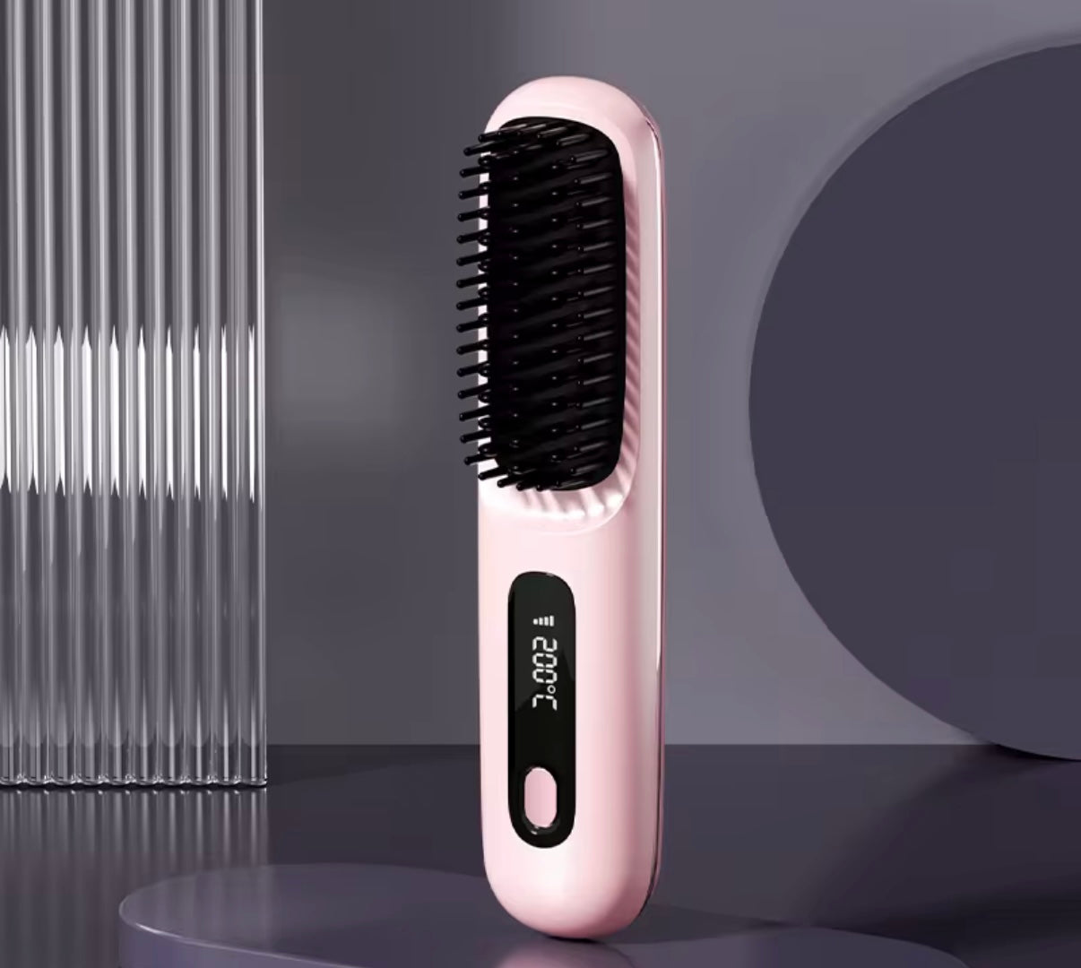 Heated Hair Brush Straightener - Pink