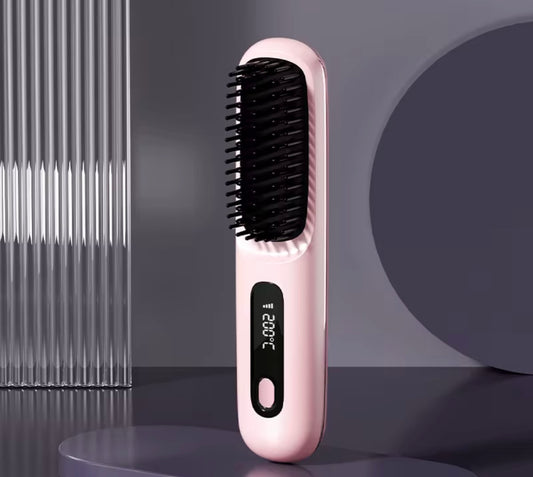 Heated Hair Brush Straightener - Pink